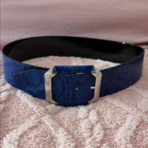 Blue Snakeskin Belt with Silver Buckle
